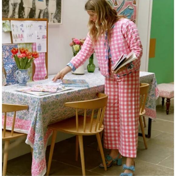 SZ Blockprints M J. Crew Pink Gingham wide leg Disco pants - Picture 3 of 9